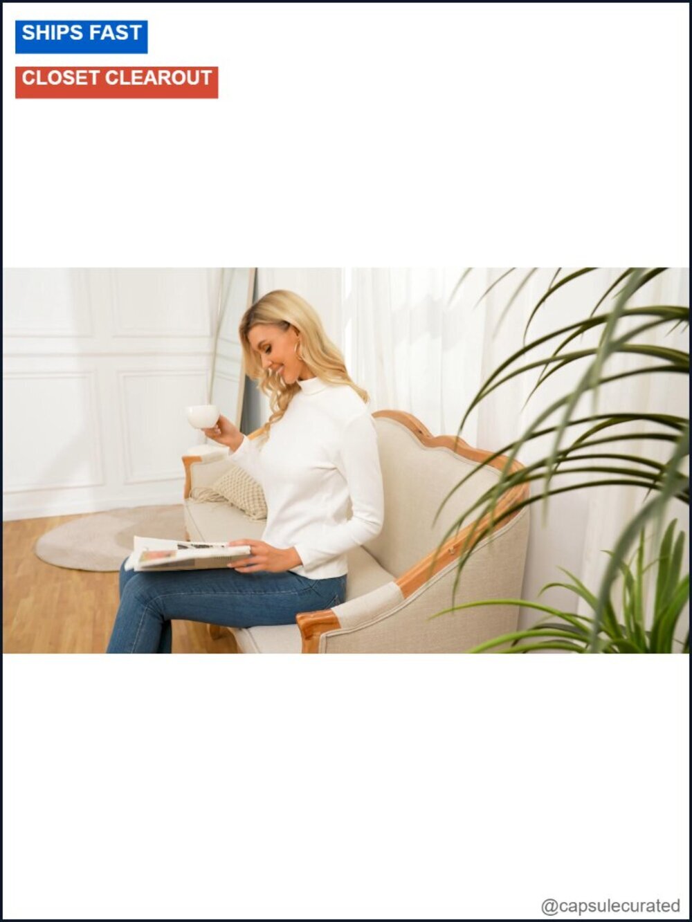 Women's Cotton Long Sleeve Turtleneck Thermal Tee - Picture 6 of 6